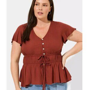 NEW Torrid 2 Brown Gauze Waist Detail Flutter Sleeve Top 2X 18 20